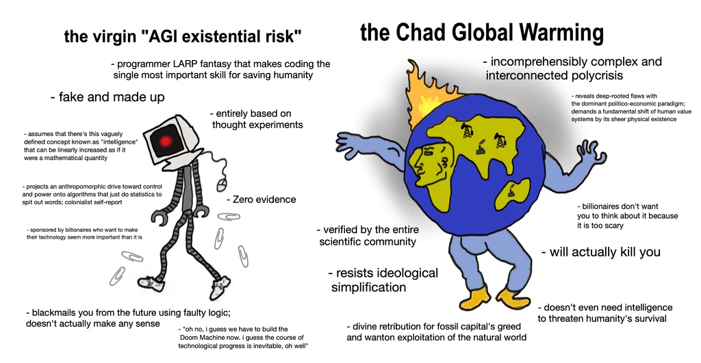 The Virgin AGI Existential Risk vs. the Chad Global Warming