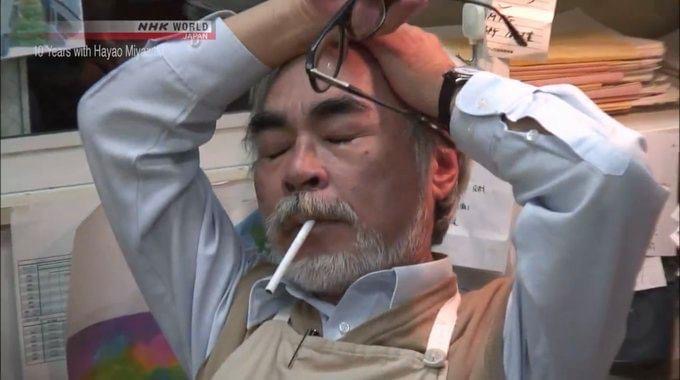 Miyazaki with Glasses Pushed Up