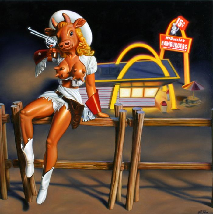 Cow Cowgirl at the Hamburger Stand